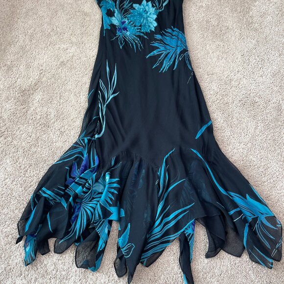 Eva Blue Dress Womens M Blue Floral Tropical Beaded Midi Y2K Whimsygoth Fairy - Picture 5 of 12